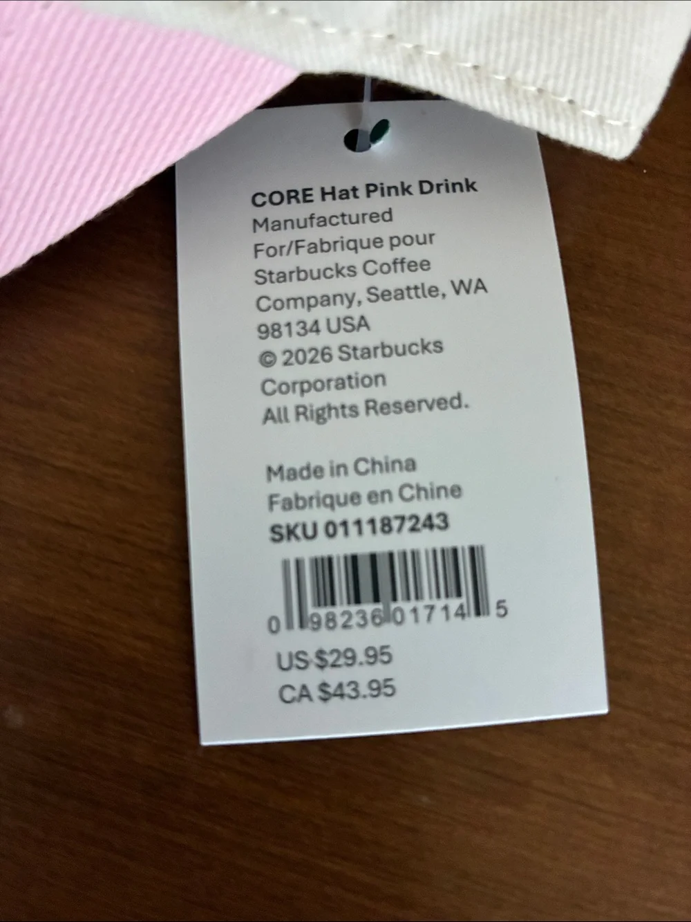 Starbucks Pink and Cream Logo Baseball Cap